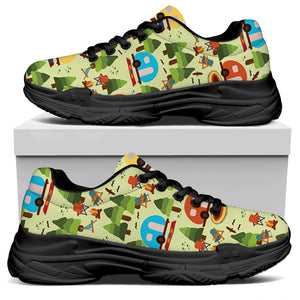 Camping Picnic Pattern Print Black Chunky Shoes