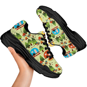 Camping Picnic Pattern Print Black Chunky Shoes