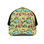 Camping Picnic Pattern Print Black Mesh Trucker Cap