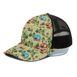 Camping Picnic Pattern Print Black Mesh Trucker Cap