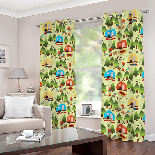 Camping Picnic Pattern Print Blackout Grommet Curtains