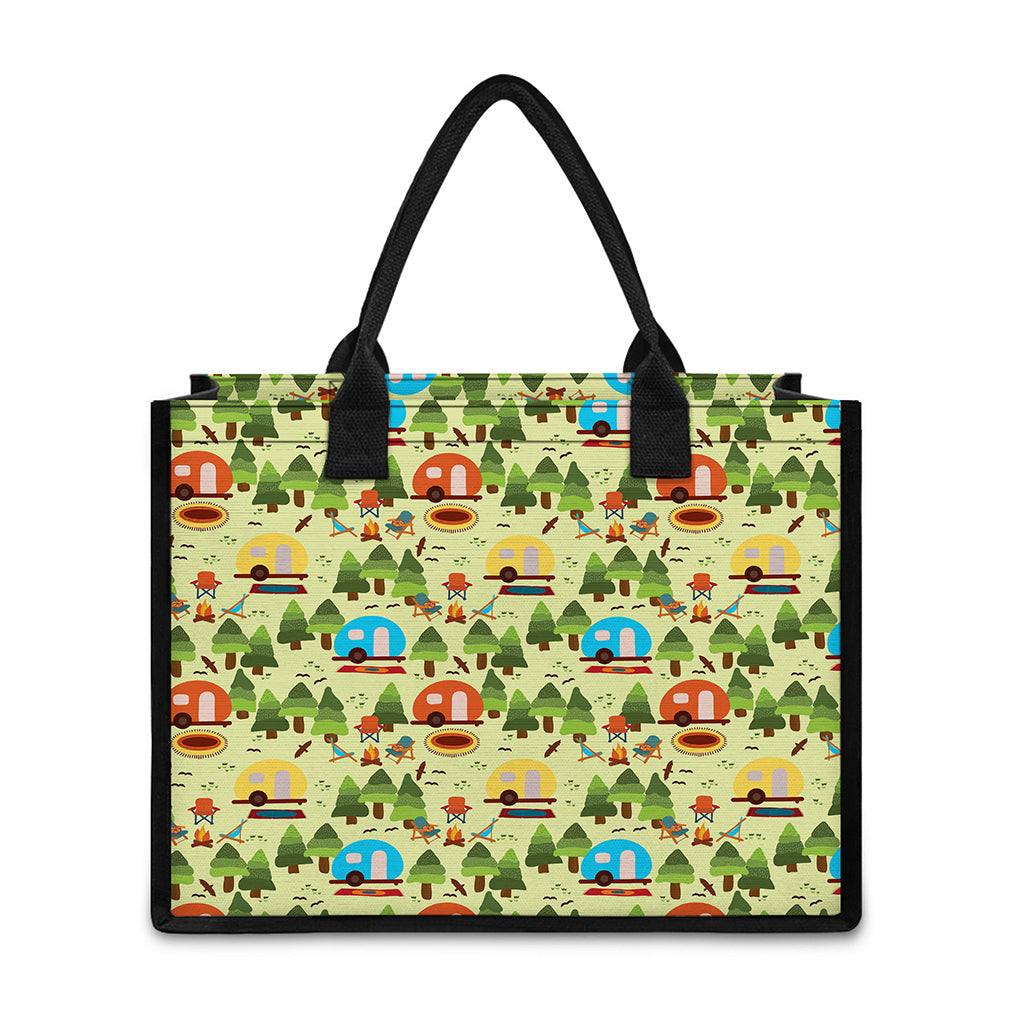 Camping Picnic Pattern Print Canvas Tote Bag