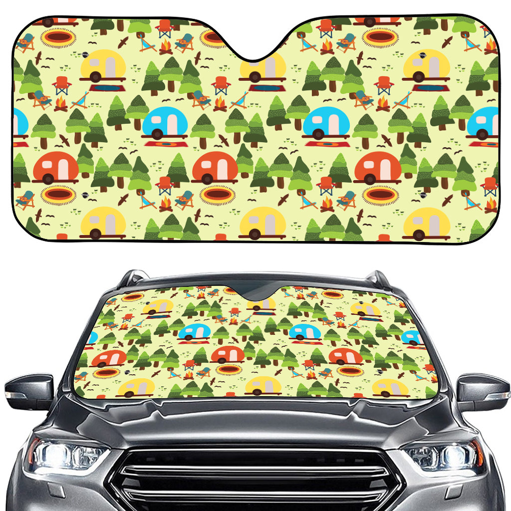 Camping Picnic Pattern Print Car Windshield Sun Shade