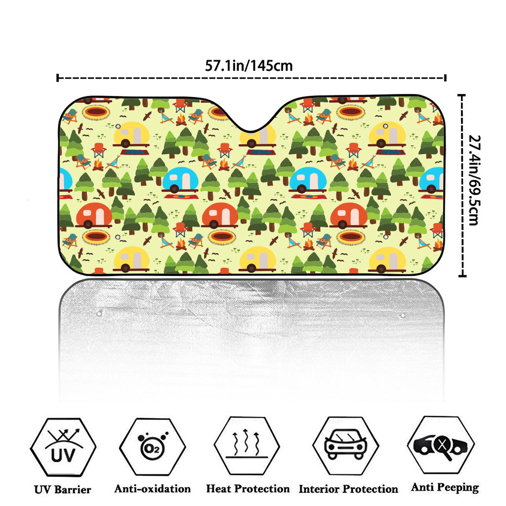 Camping Picnic Pattern Print Car Windshield Sun Shade