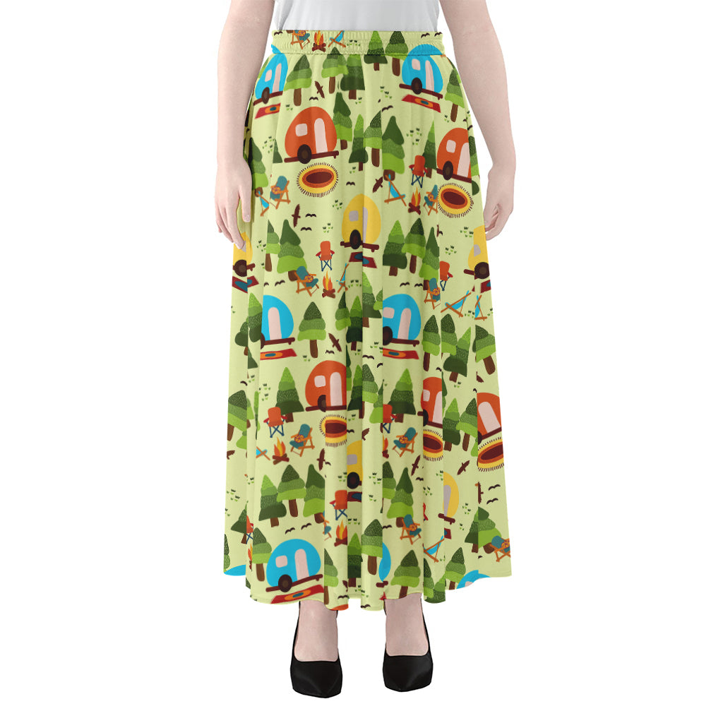 Camping Picnic Pattern Print Chiffon Maxi Skirt