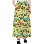 Camping Picnic Pattern Print Chiffon Maxi Skirt