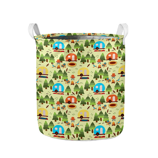 Camping Picnic Pattern Print Collapsible Laundry Basket