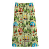 Camping Picnic Pattern Print Cotton Front Slit Maxi Skirt