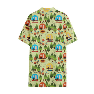 Camping Picnic Pattern Print Cotton Hawaiian Shirt