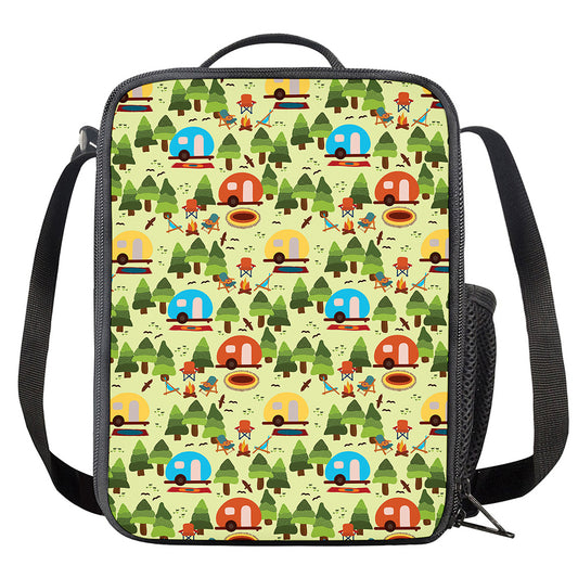 Camping Picnic Pattern Print Crossbody Lunch Bag
