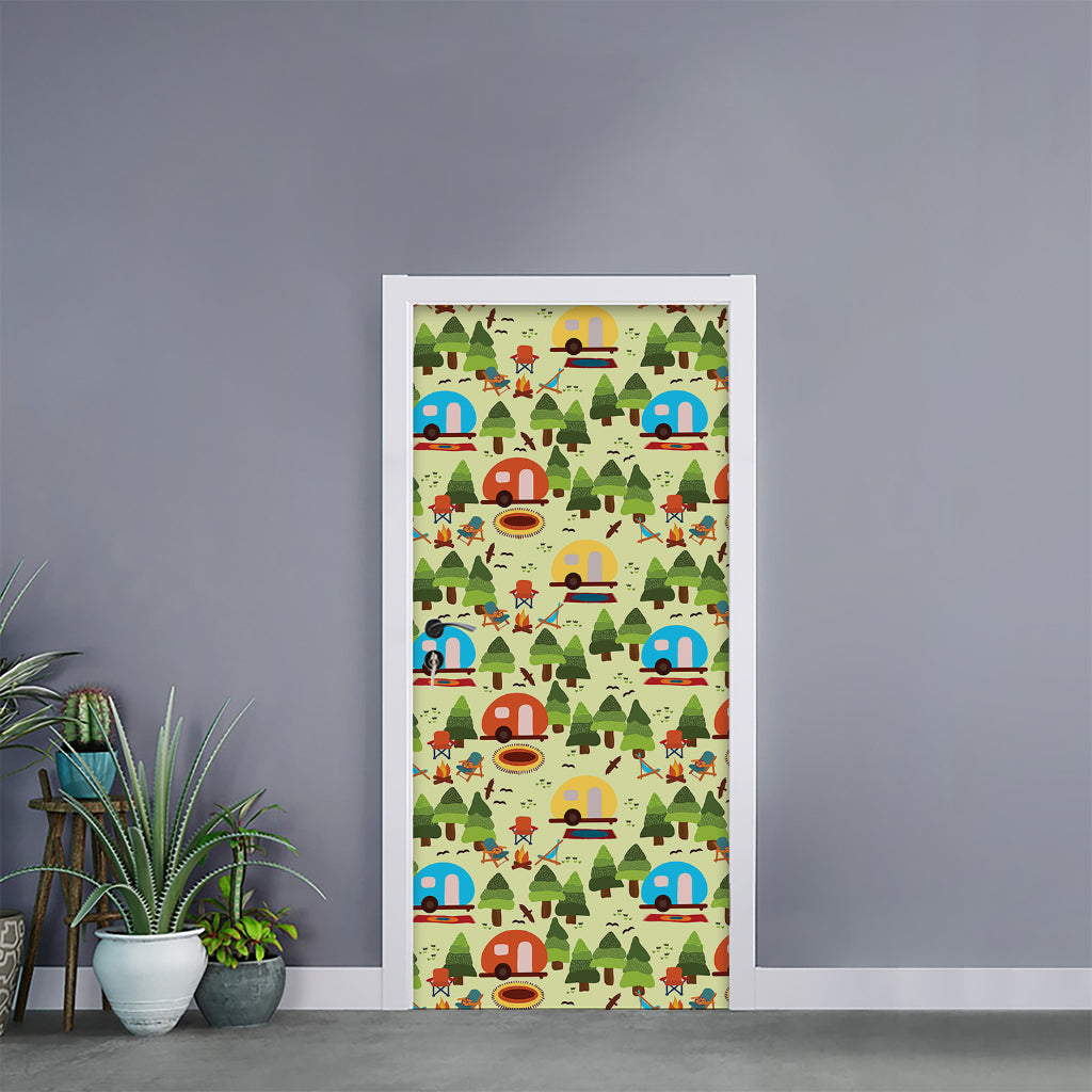 Camping Picnic Pattern Print Door Sticker