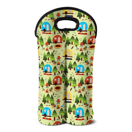 Camping Picnic Pattern Print Double Neoprene Wine Tote