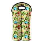 Camping Picnic Pattern Print Double Neoprene Wine Tote