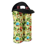 Camping Picnic Pattern Print Double Neoprene Wine Tote