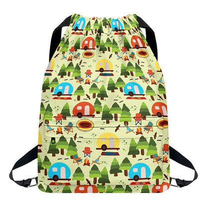 Camping Picnic Pattern Print Drawstring Backpack