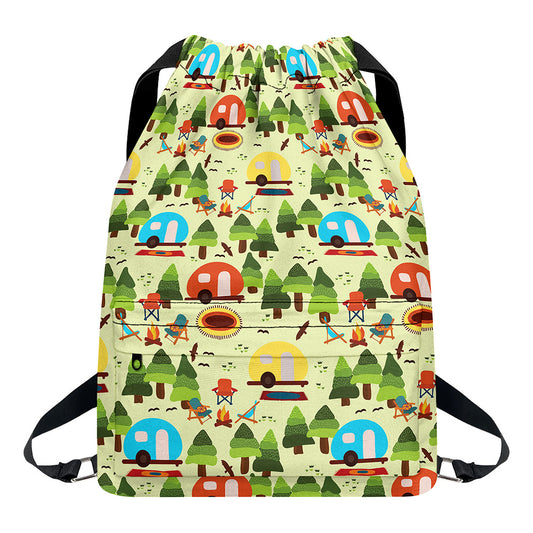 Camping Picnic Pattern Print Drawstring Backpack