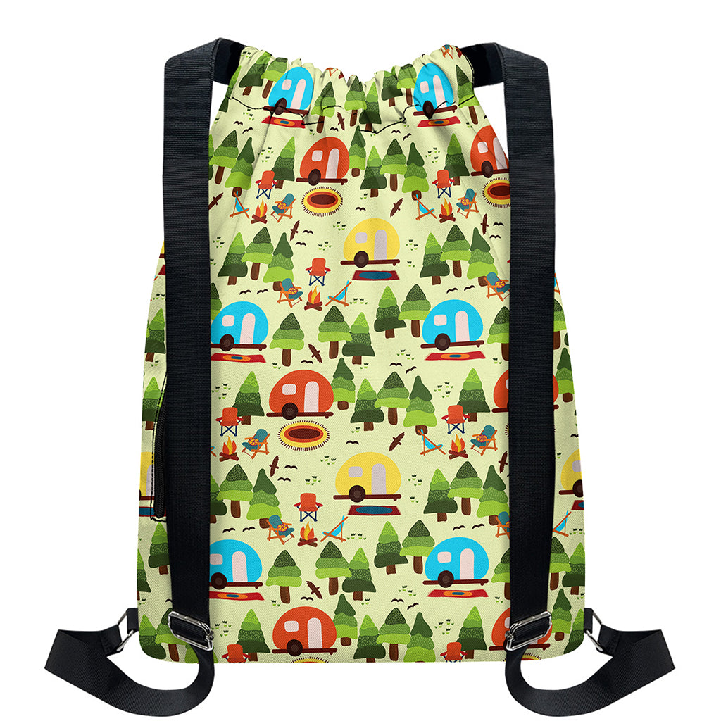 Camping Picnic Pattern Print Drawstring Backpack