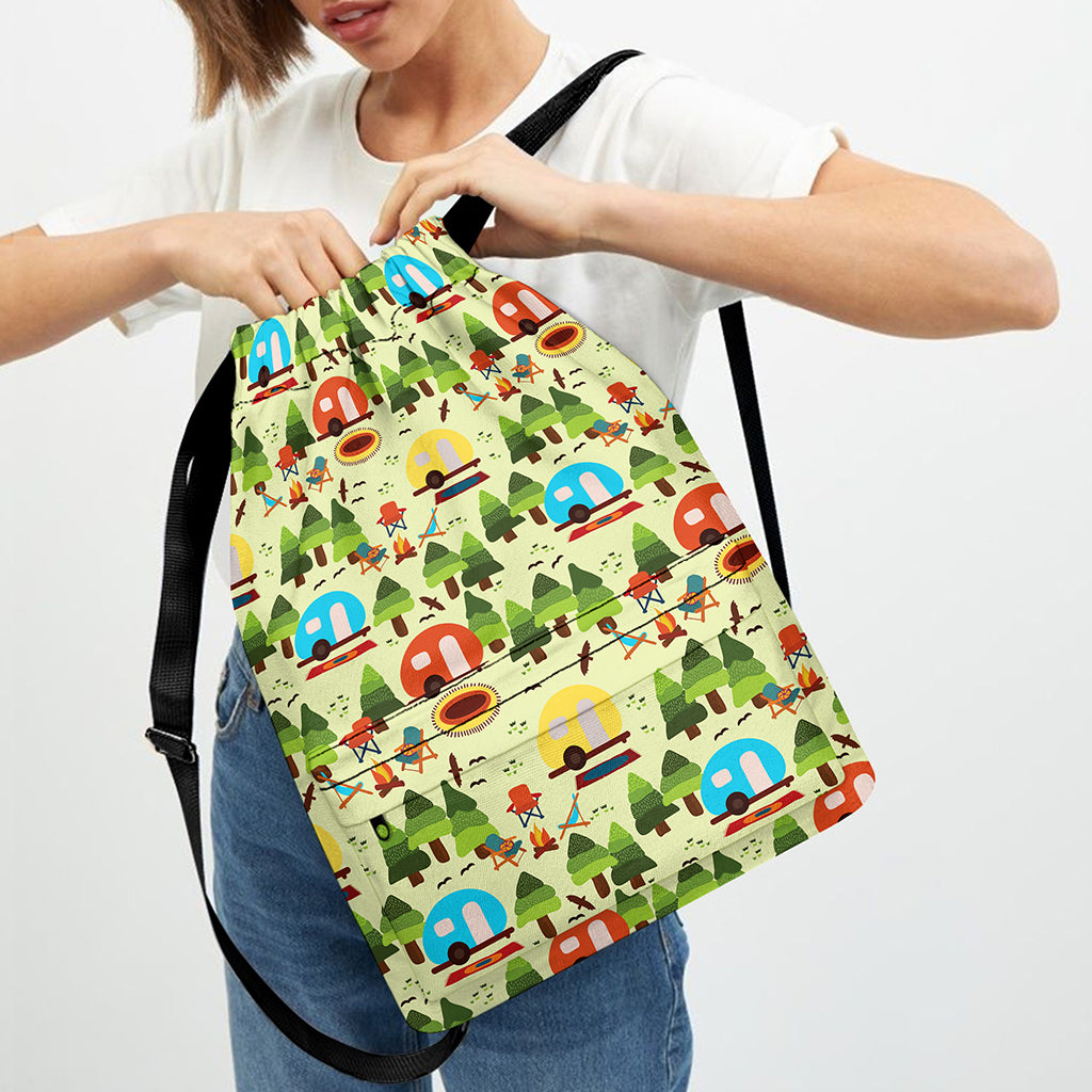 Camping Picnic Pattern Print Drawstring Backpack