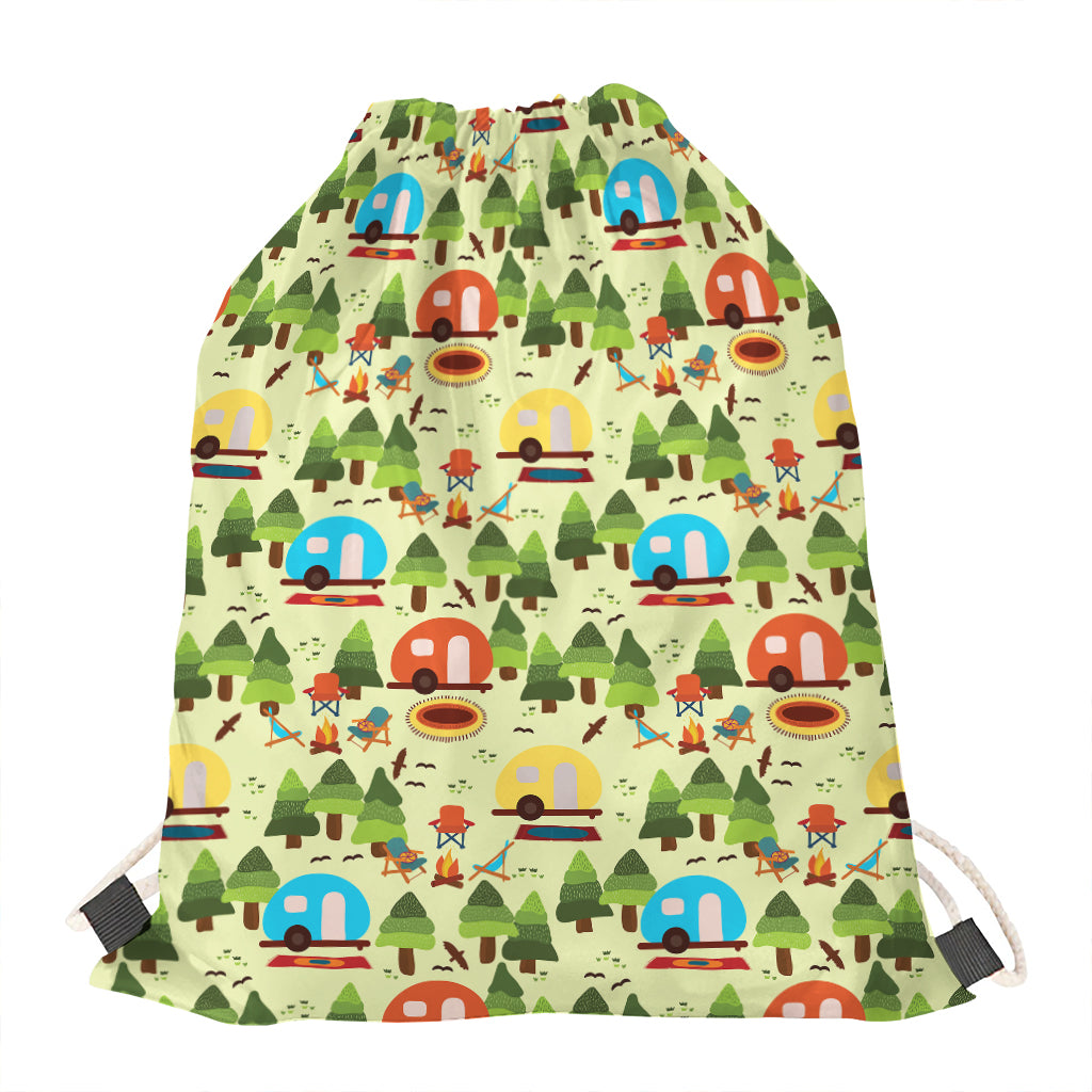 Camping Picnic Pattern Print Drawstring Bag