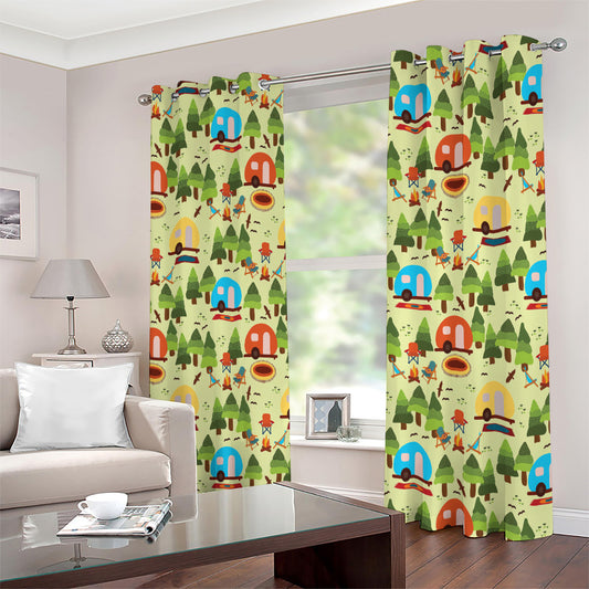 Camping Picnic Pattern Print Extra Wide Grommet Curtains