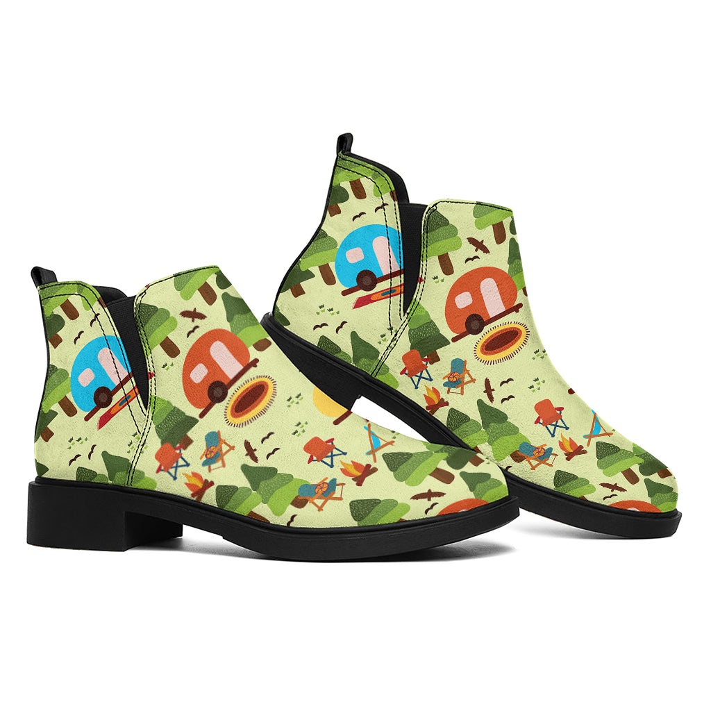 Camping Picnic Pattern Print Flat Ankle Boots