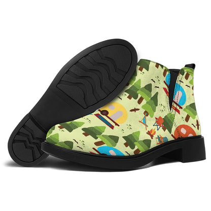 Camping Picnic Pattern Print Flat Ankle Boots