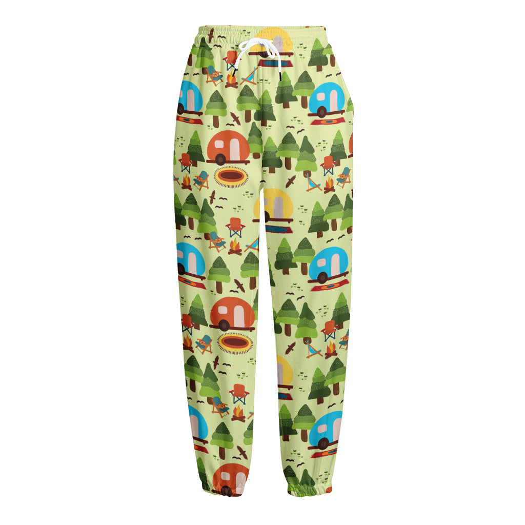 Camping Picnic Pattern Print Fleece Lined Knit Pants