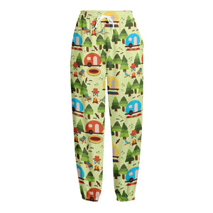 Camping Picnic Pattern Print Fleece Lined Knit Pants