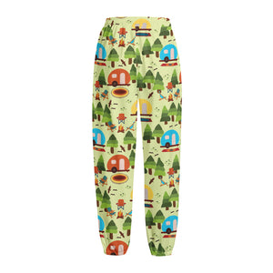 Camping Picnic Pattern Print Fleece Lined Knit Pants