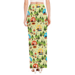 Camping Picnic Pattern Print High Slit Maxi Skirt