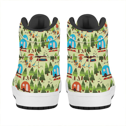 Camping Picnic Pattern Print High Top Leather Sneakers