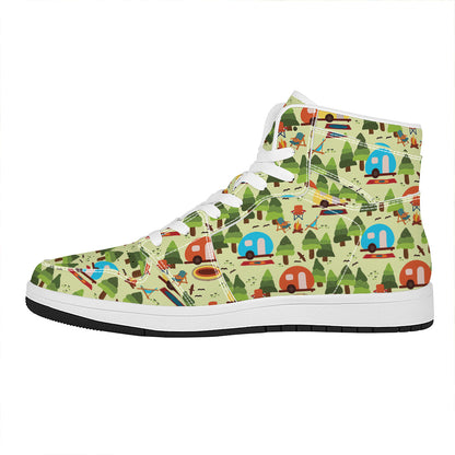 Camping Picnic Pattern Print High Top Leather Sneakers