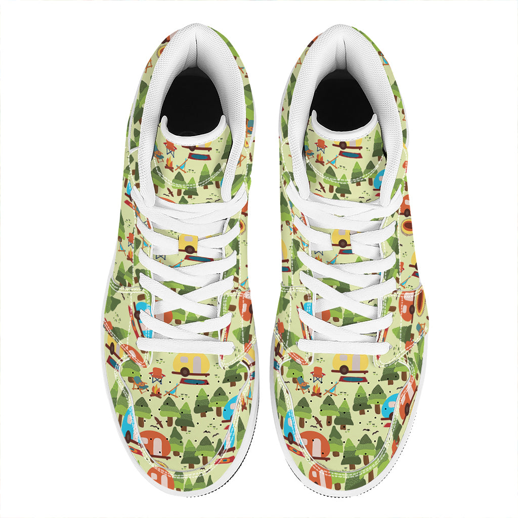 Camping Picnic Pattern Print High Top Leather Sneakers