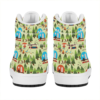 Camping Picnic Pattern Print High Top Leather Sneakers
