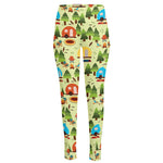 Camping Picnic Pattern Print High-Waisted Pocket Leggings