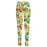 Camping Picnic Pattern Print High-Waisted Pocket Leggings