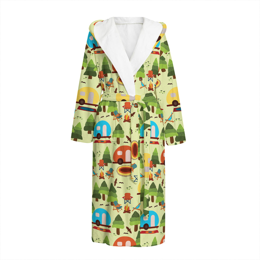 Camping Picnic Pattern Print Hooded Bathrobe