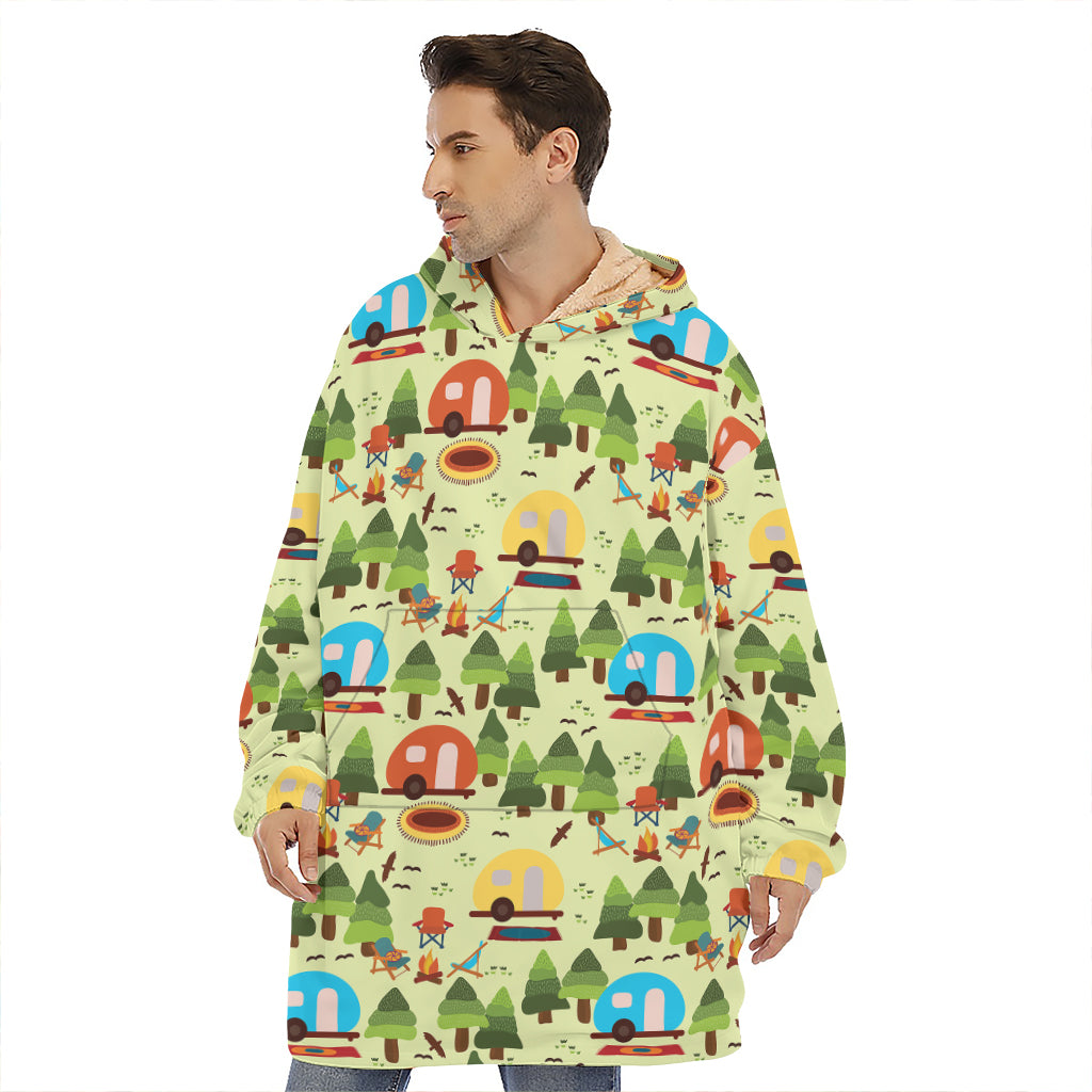 Camping Picnic Pattern Print Hoodie Blanket