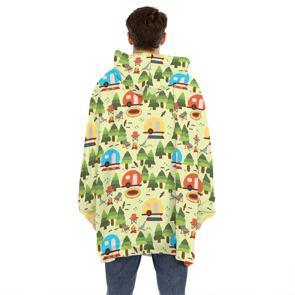 Camping Picnic Pattern Print Hoodie Blanket