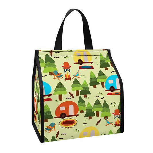 Camping Picnic Pattern Print Insulated Lunch Tote