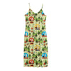 Camping Picnic Pattern Print Jersey Midi Cami Dress