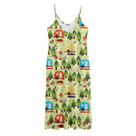 Camping Picnic Pattern Print Jersey Midi Cami Dress