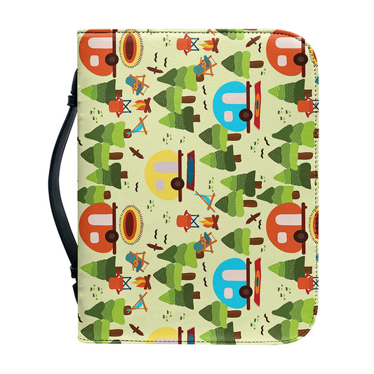 Camping Picnic Pattern Print Leather Bible Cover