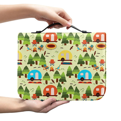 Camping Picnic Pattern Print Leather Bible Cover
