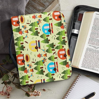 Camping Picnic Pattern Print Leather Bible Cover