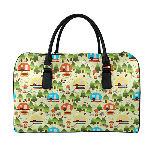 Camping Picnic Pattern Print Leather Duffle Bag