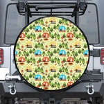 Camping Picnic Pattern Print Leather Spare Tire Cover