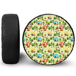 Camping Picnic Pattern Print Leather Spare Tire Cover