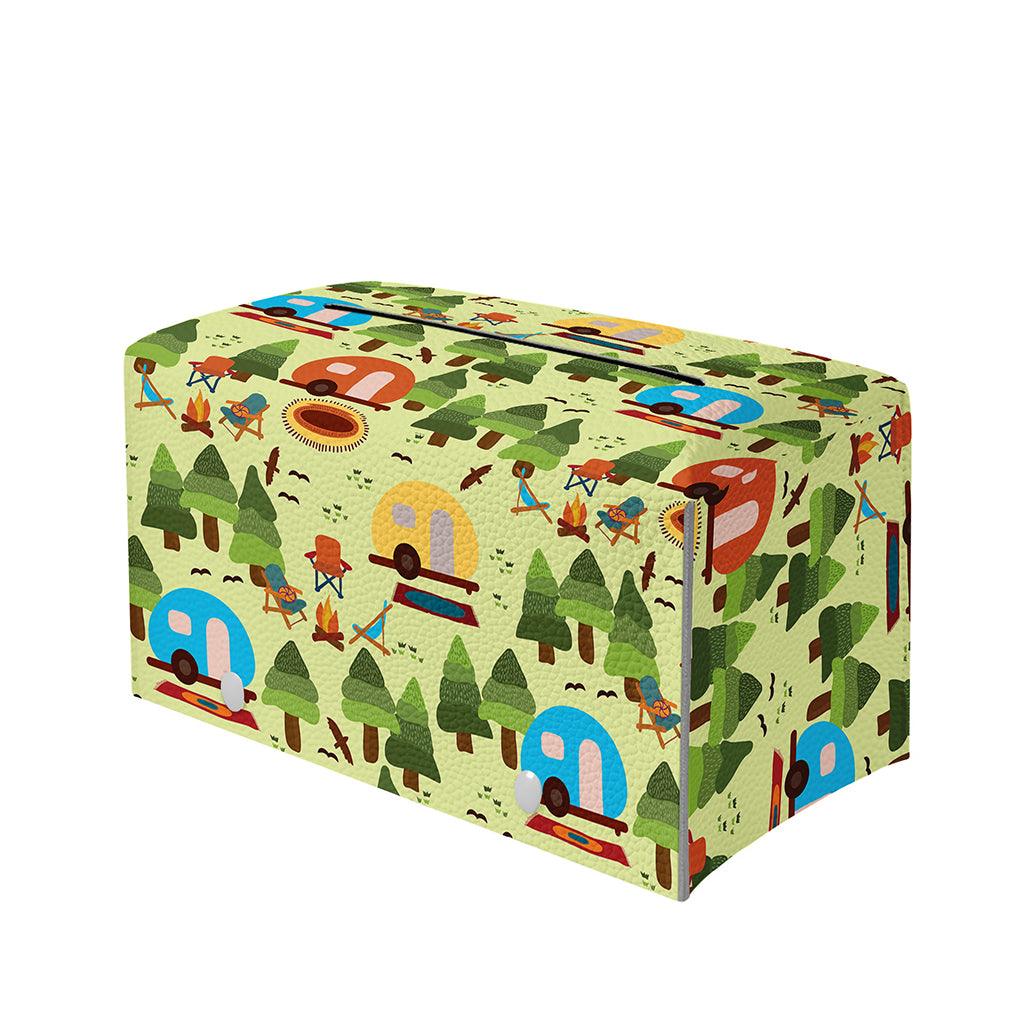 Camping Picnic Pattern Print Leather Tissue Box Cover