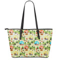 Camping Picnic Pattern Print Leather Tote Bag With Zipper